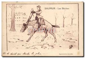 Old Postcard Saumur Horse Horse logs