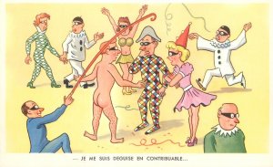 Humor comic caricature postcard France masquerade ball joke