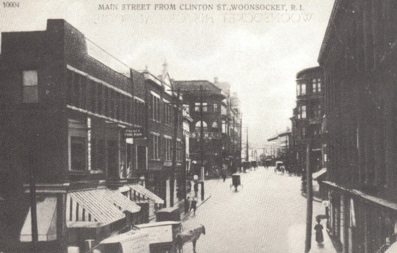 Vintage Postcard 1920s Main Street from Clinton St. Woonsocket RI Rhode Island