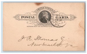 1892 First National Bank Harrisonburg Virginia VA Antique Postal Card