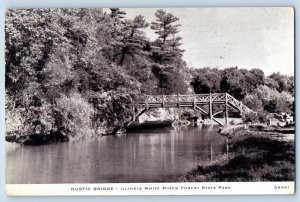 Rustic Bridge Illinois Postcard White Pines Forest State Park River Trees c1947
