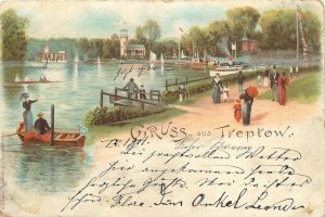 Postcard Gruss Aus Treptow Berlin Germany Leisure Sailing Strolling Lake