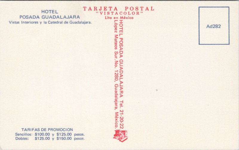 Hotel Posada Guadalajara Mexico Unused Vintage Postcard H6 