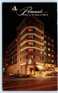 MIAMI BEACH, FL Florida ~ The PROMENADE HOTEL at Night ~  c1950s Cars  Postcard