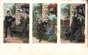 Vintage Postcard 1910's Lovers Dating Couple Sweet Moments on the Window