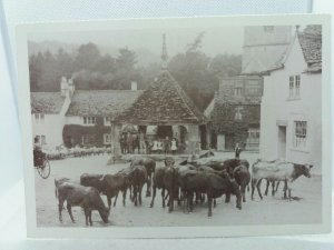 Vintage Repro Postcard Marketplace in a Somerset Village 1890s