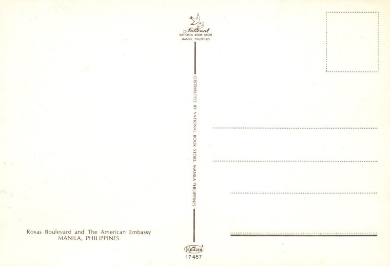 Vintage Postcard Roxas Boulevard & American Embassy Manila Philippines