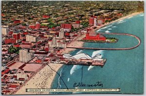 Amusement Zone Auditorium Rainbow Pier Long Beach California Panorama Postcard