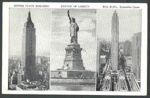 1949 PPC* NYC Empire State Bldg Statue Of Liberty & RCA Bldg Rockefeller Center