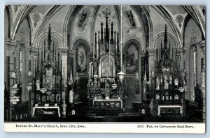 Iowa City IA Postcard View Interior St. Mary Church Altar c1909 Vintage Antique