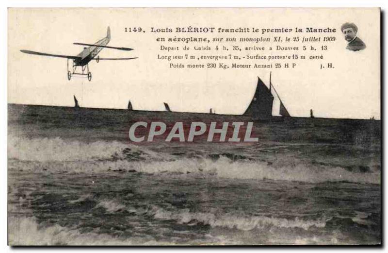 Old Postcard Louis Bleriot crossed the Channel first