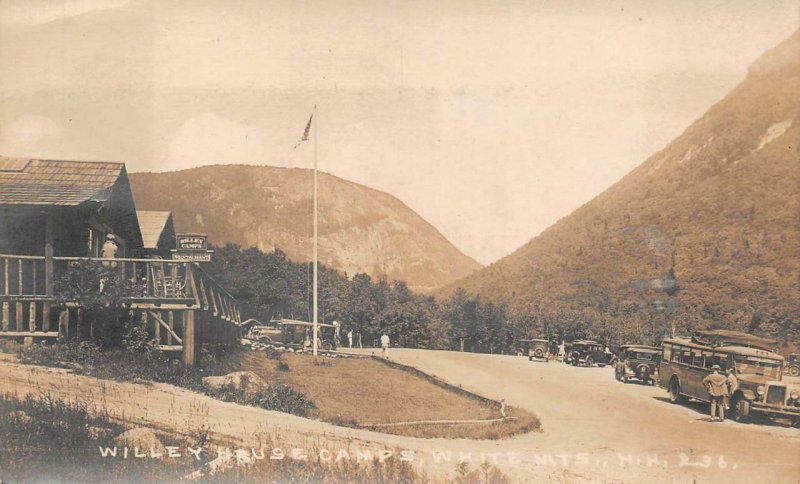 RPPC WILLEY HOUSE CAMPS WHITE MOUNTAINS NEW HAMPSHIRE REAL PHOTO POSTCARD 1920s