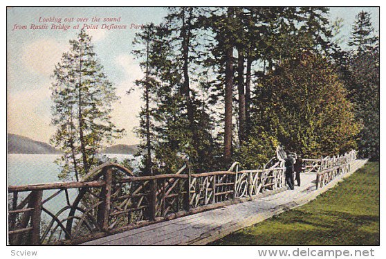 Looking Out Over The Sound From Rustic Bridge at Point Defiance Park, Washing...