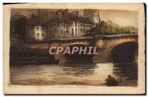 Old Postcard The Seine Paris Pont Neuf