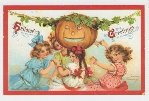 Children As Pagan Witch Circle Pumpkin Halloween Greetings Postcard