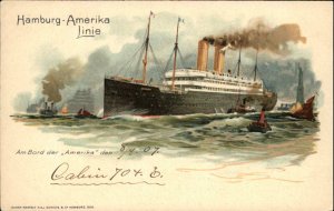 Hamburg Amerika Line Steamship The Amerika c1900 Postcard