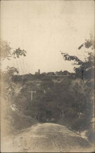 Dudley & Webster Cancels MA Dirt Road & Bldgs c1910 Real Photo Postcard