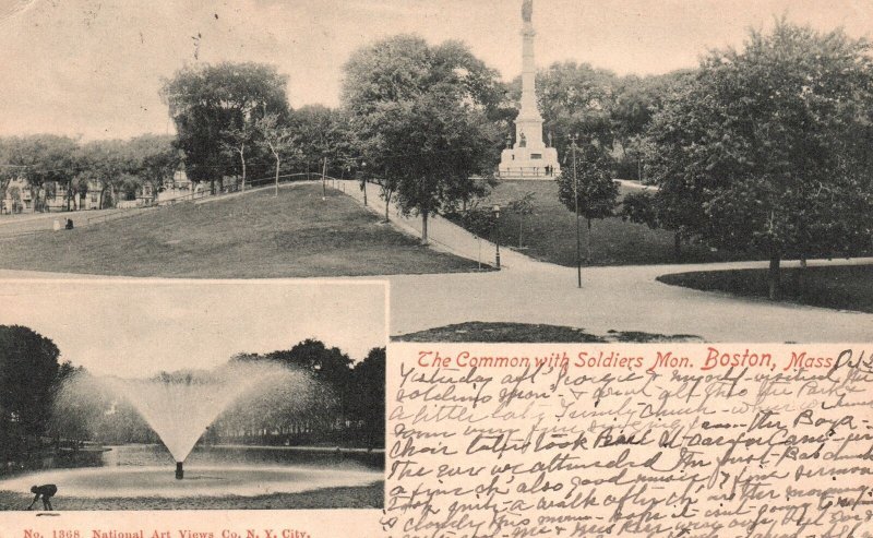 Vintage Postcard 1905 The Common With Soldiers Monument Boston Massachusetts MA