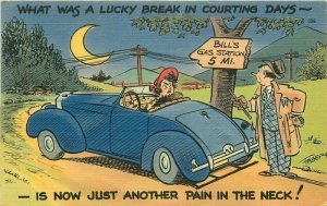 1940s Automobile Comic Humor out of Gas #72138 Postcard linen 22*-2900