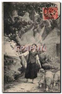 Angel - Angel - Engel - Angels on a country path - Old Postcard