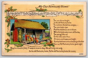 My Old Kentucky Home Song~Family On Porch~Musical Notes~PM 1940~Linen Postcard