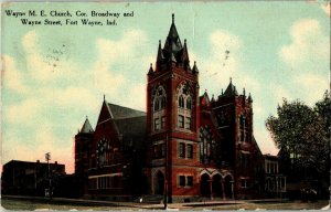 Wayne ME Church Cor Broadway Street Fort Wayne Indiana Ind Cancel Postcard PM 1c 