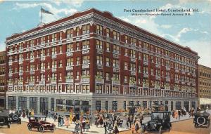 C33/ Cumberland Maryland Md Postcard c1910 Fort Cumberland Hotel Crowd Autos