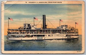 Steamer G.A. Boeckling 1940s Postcard Cedar Point Ohio