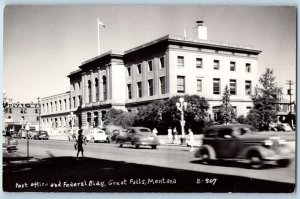 Great Falls Minnesota MN Postcard RPPC Photo Post Office Federal Building Cars