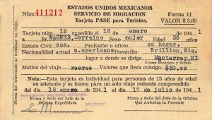 ESTADOS UNIDOS MEXICANOS SERVICIO DE MIGRACION-1941 VISITATION TO MEXICO FORM