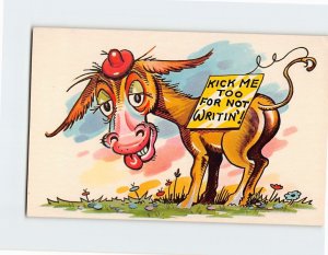 Postcard Kick Me Too For Not Writin'! with Donkey Comic Art Print