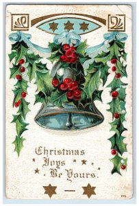 Christmas Ringing Bells Holly Berries Embossed Rock Valley Iowa IA Postcard
