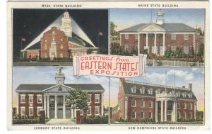 Postcard Greetings Eastern States Exposition MA ME VT NH 1936