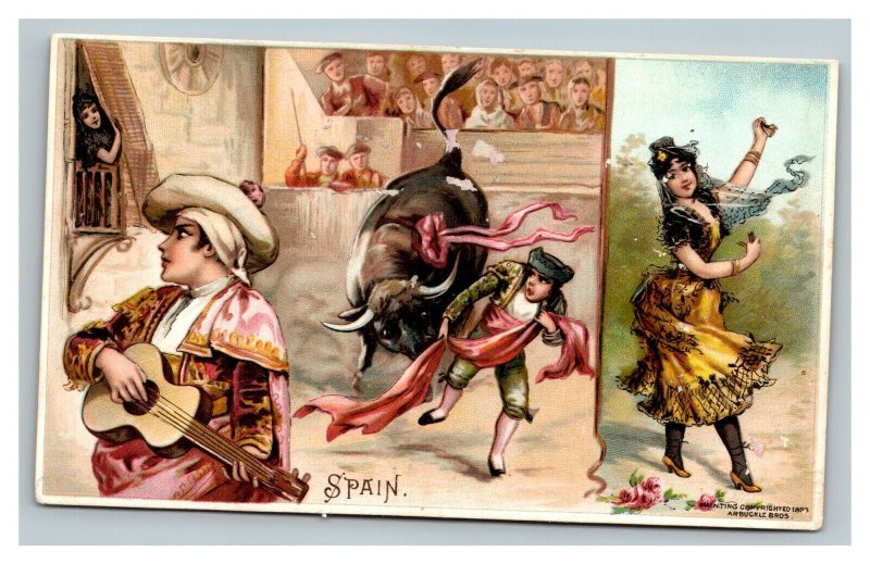 Vintage 1880's Victorian Trade Card Arbuckle Brothers Coffee NYC - Bullfighter