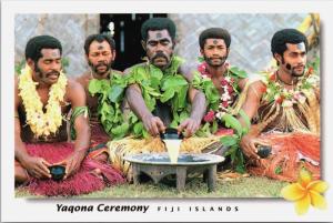 Yaqona Ceremony Fiji Islands Men Kava Drink Vintage Postcard D34