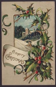 A Merry Christmas,Holly,Scene Postcard