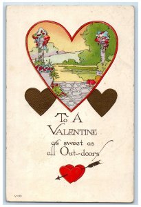 Valentine Hearts Sweet As All Out Doors Embossed Posted Antique Postcard 