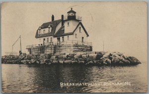 ROCKLAND ME BREAKWATER LIGHT HOUSE ANTIQUE REAL PHOTO POSTCARD RPPC