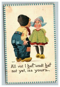 Vintage 1900's Comic Postcard 2 Dutch Children Friendship Card