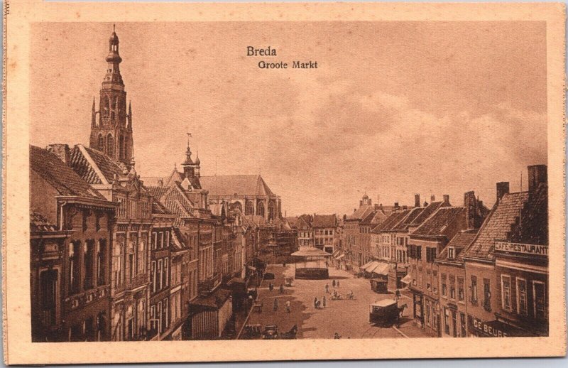Netherlands Breda Grote Markt Vintage Postcard 09.51