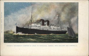 Oceanic Steamship Co Liner to Honolulu Stormy Seas c1910 Vintage Postcard