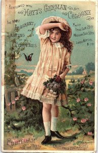 1880s HOYT'S GERMAN COLOGNE RUBIFOAM FOR TEETH BUTTERFLYS GIRL TRADE CARD 40-48