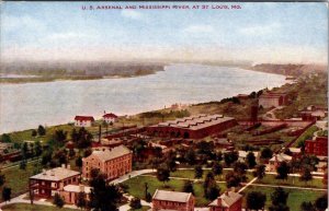 St Louis, MO Missouri  U.S. ARSENAL & MISSOURI RIVER  ca1910's Military Postcard