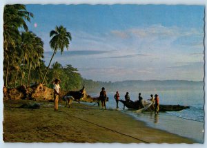 West Java Indonesia Postcard The Life of Fishers at Pangandaran Coast c1950's