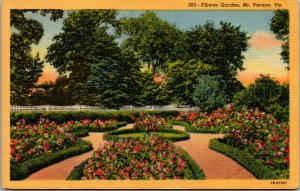 Vtg 1940s Flower Garden Mt Vernon Virginia VA Unused Linen Postcard