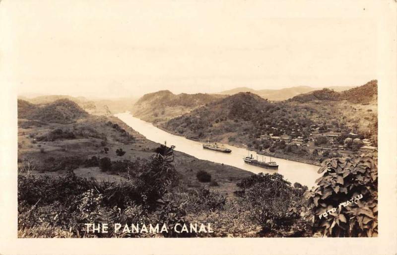 Panama Canal Birdseye View Ships River Real Photo Antique Postcard K68440