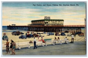 Daytona Beach Florida Postcard Pier Casino Ocean Fishing Pier Classic Cars 1940