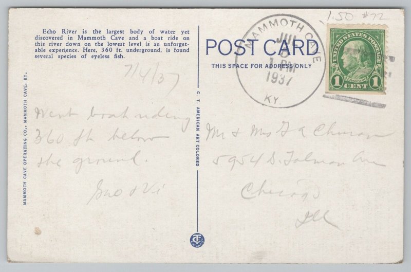 National & State Parks~Mammoth Cave Underground Echo River~KY~Vintage Postcard 