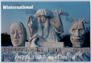 Winternational Postcard Sapporo St. Paul 1987 Winter Carnival Japanese Snow