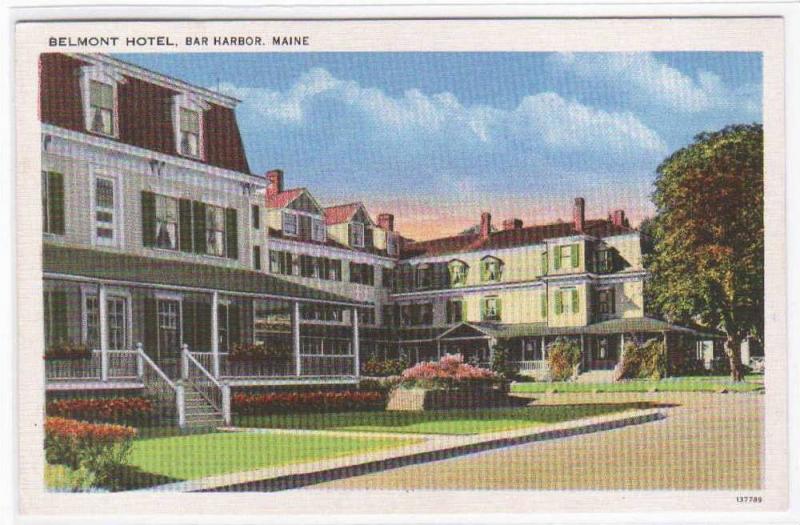 Belmont Hotel Bar Harbor Maine linen postcard